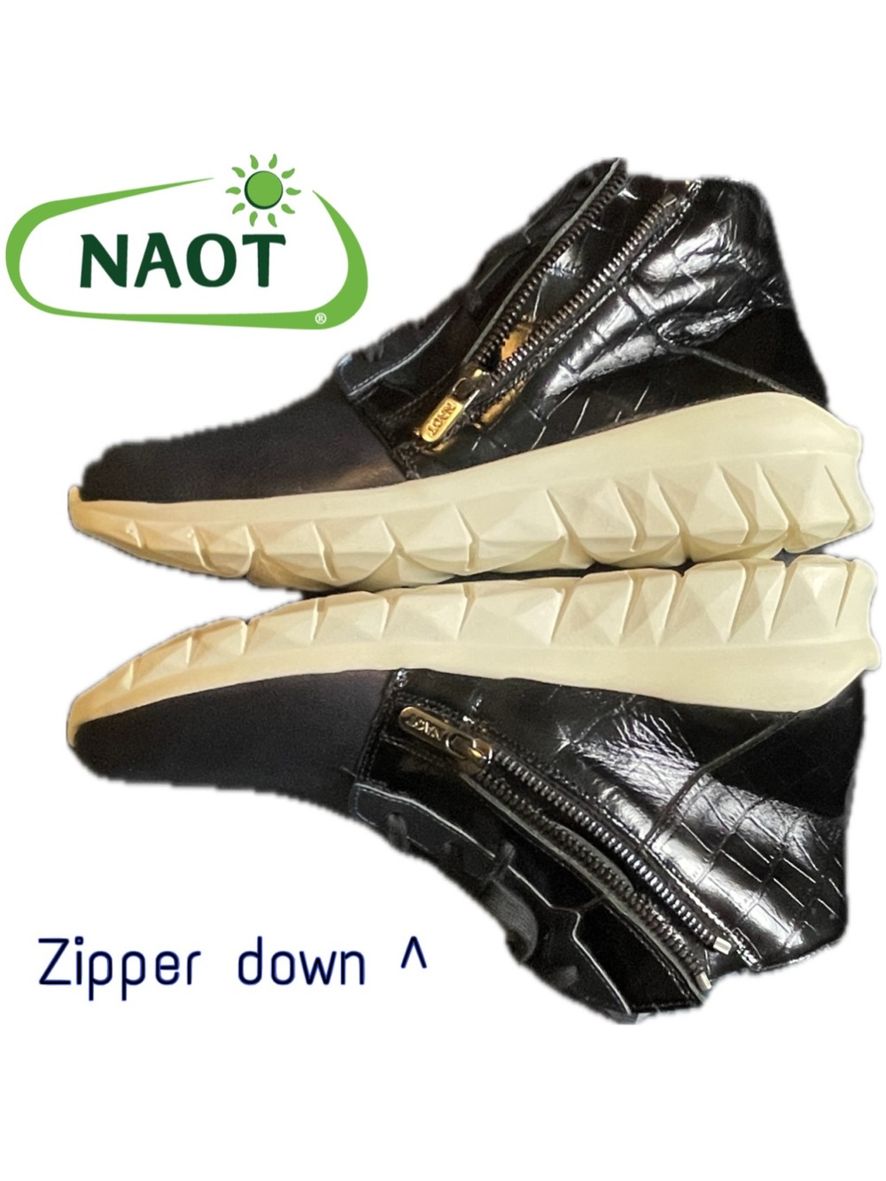 LNIB Naot Polaris Leather HighTop Sneaker Comfort Bootie Navy Ink Black Croc 40 - Picture 8 of 11